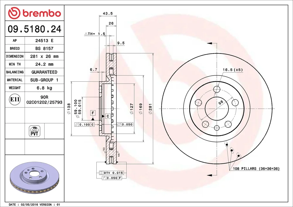 Brzdový kotouč BREMBO 09.5180.24
