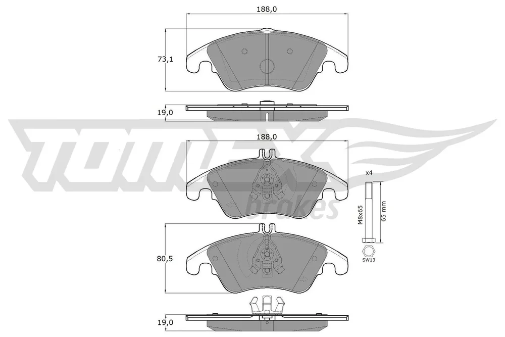 Sada brzdových destiček, kotoučová brzda Tomex Brakes TX16-31