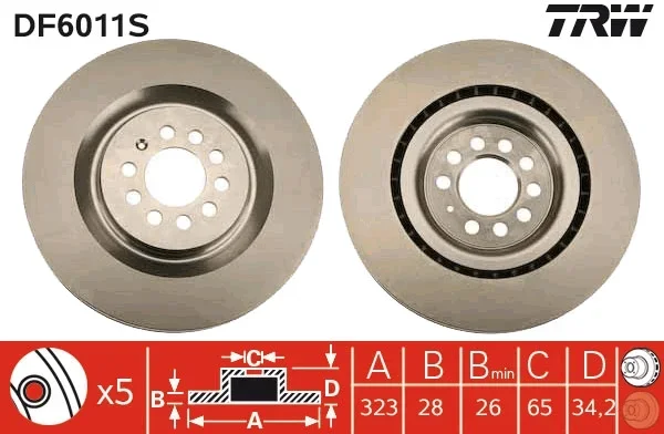 Brzdový kotouč TRW DF6011S – OE 1ML615301